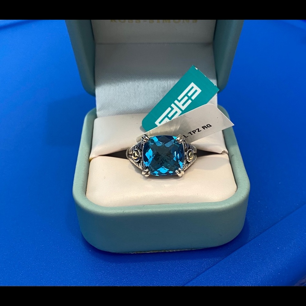 Stunning Effy blue topaz, silver and 18kt gold ring - Picture 9 of 9